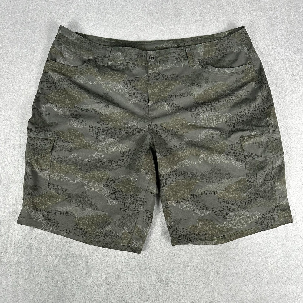 Kuhl FreeFlex Cargo Shorts Womens 20W Olive Camo Green Mid Rise Stretch Hiking